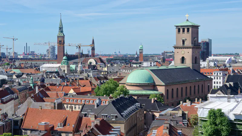 Copenhagen rooftops and church towers seen from Rundetårn