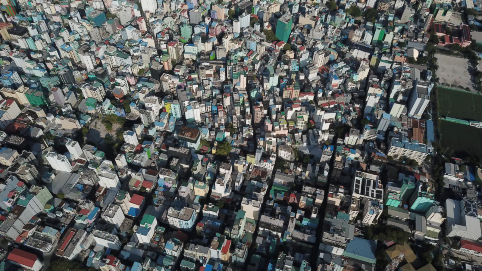 Aerial view over the dense buildings of Malé