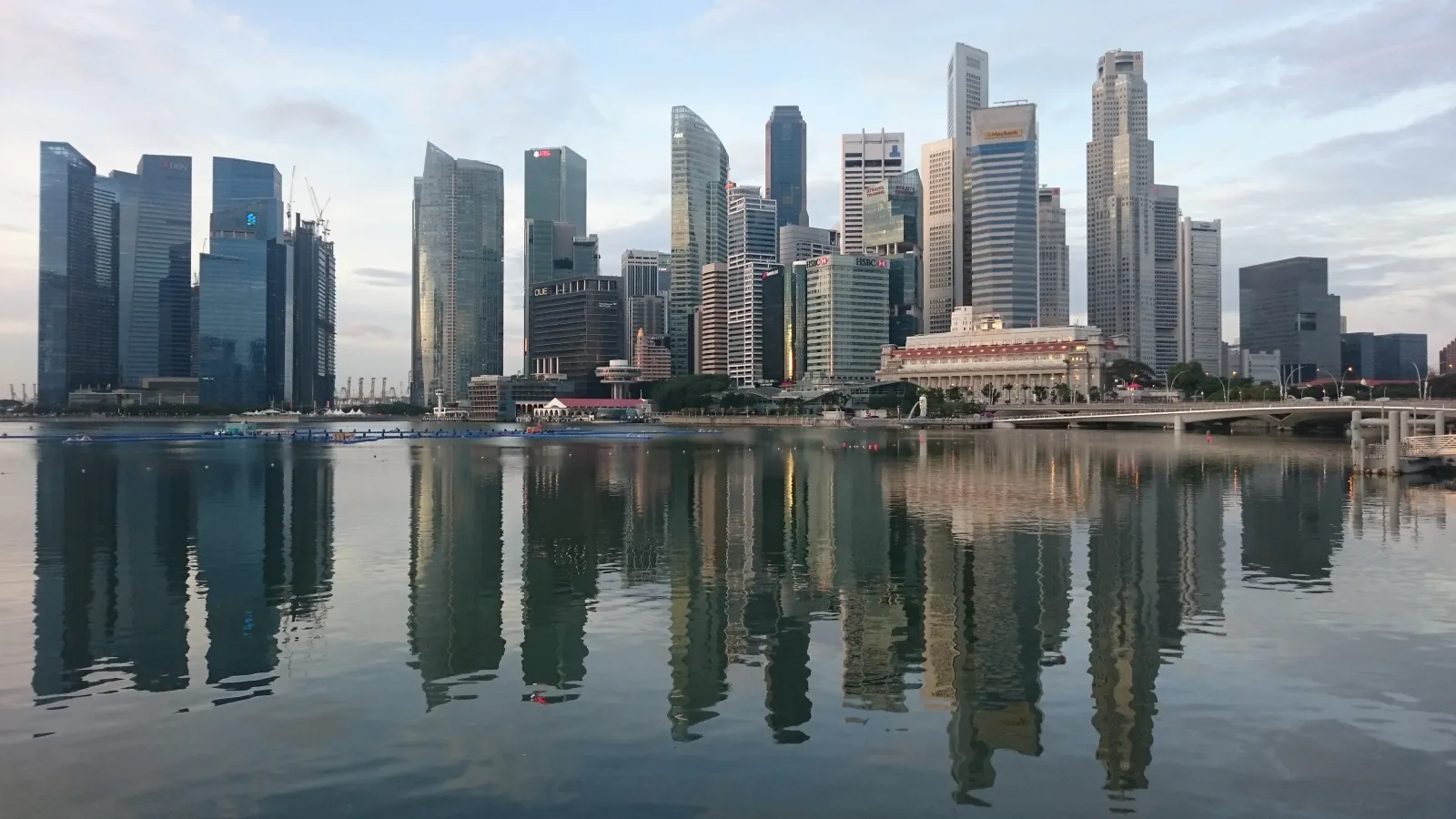 Wide Singapore waterfront skyline with high-rise buildings and the bay
